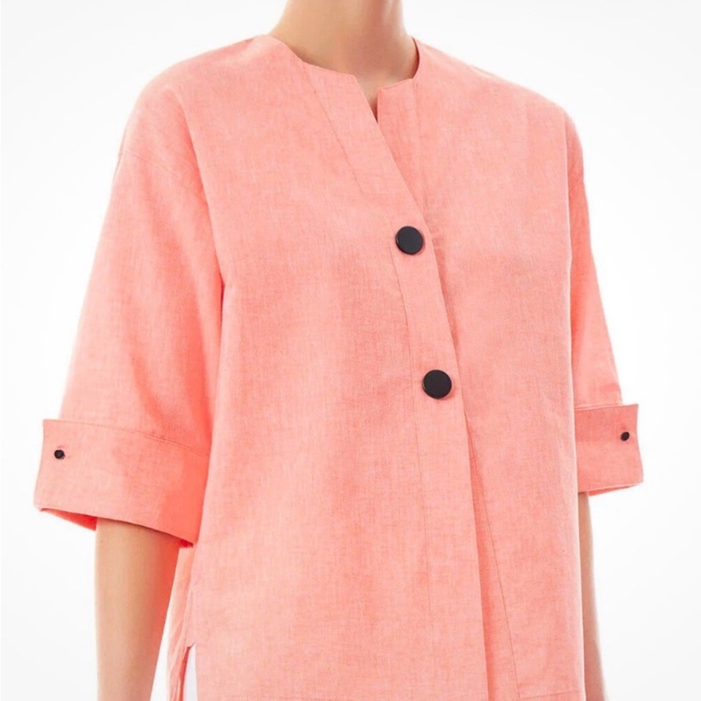 NWT Ming Wang Heritage Fit Pink Cotton Linen Artisan Blouse Oversized SZ M